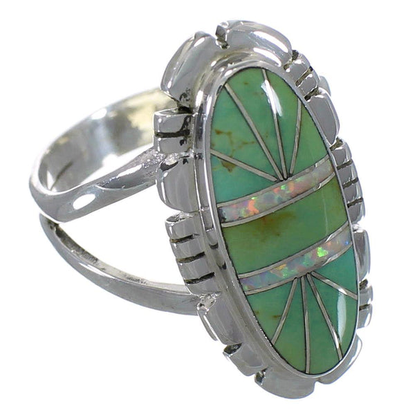 Southwest Silver Turquoise And Opal Ring Size 7-3/4 AX52626